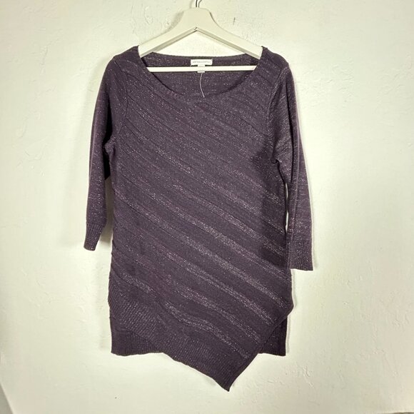 New York & Company Women Metallic Knit Tunic Sweater Small Purple Asymmetric NWT - Picture 1 of 8